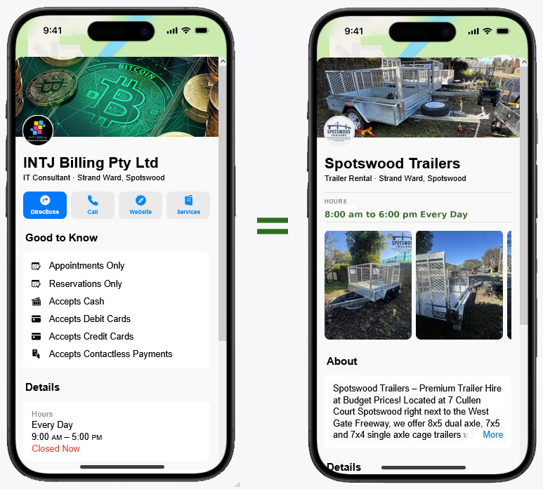 Apple Maps preview of Spotswood Trailers on iPhone